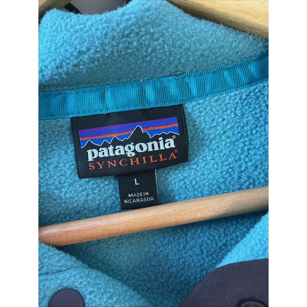 Patagonia Synchilla Womens L Teal Green Snap T Fleece Pullover Hiking Camping - Picture 6 of 11